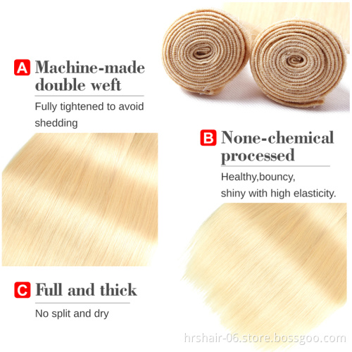 613 Blonde Bundles Brazilian Virgin Hair Straight Human Hair Weave 3 Bundles With 4*4 Lace clsoure